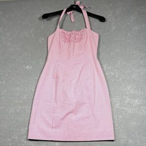 Lilly Pulitzer Dress Size 2 Pink Womens Maureen Ruffle Halter Lucky Seersucker